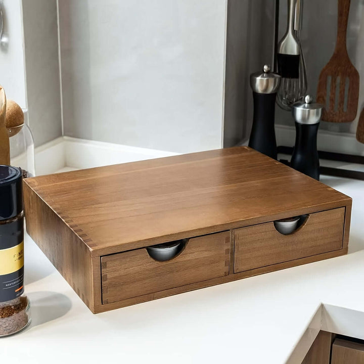 wooden kitchen storage cabinet with drawers