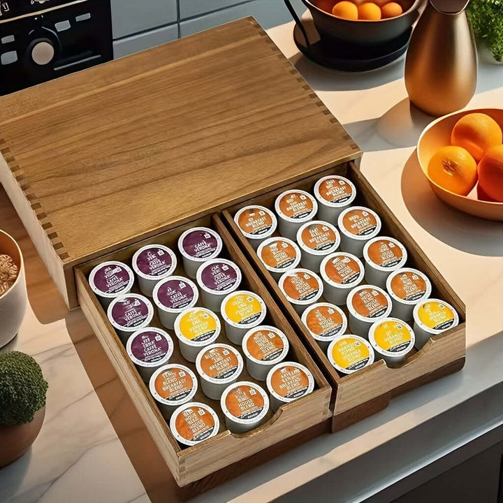 wooden kitchen storage cabinet with drawers