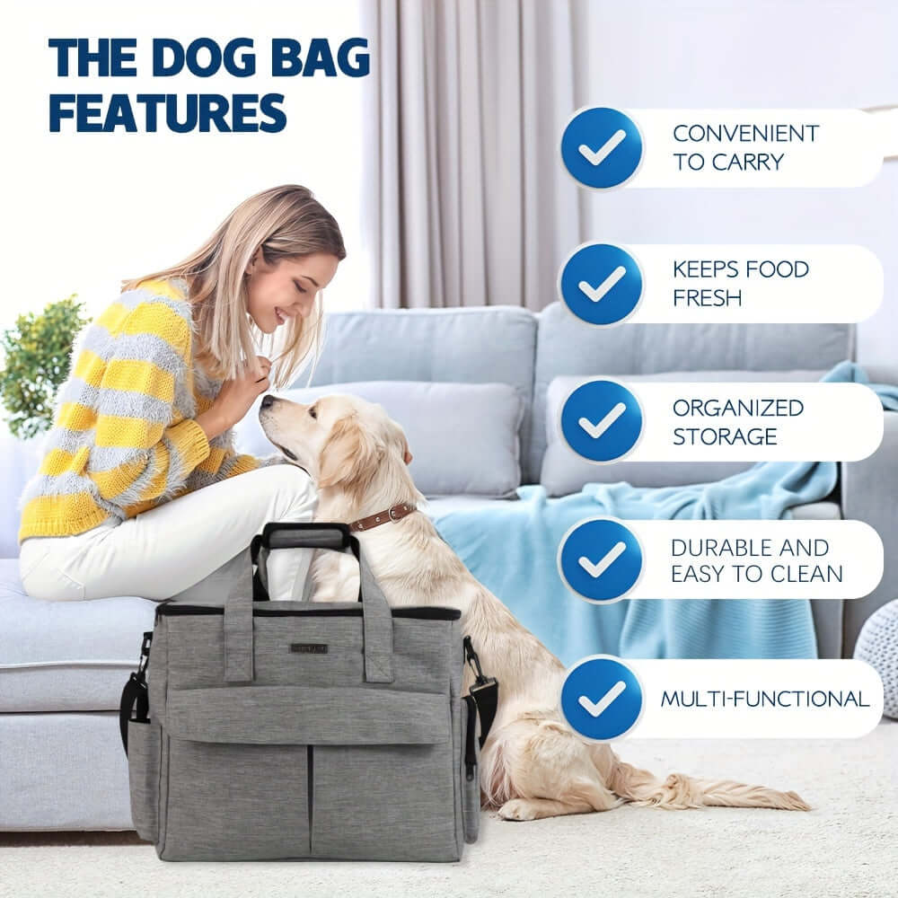 Features of airline approved pet travel bag including convenience and organized storage for pets.