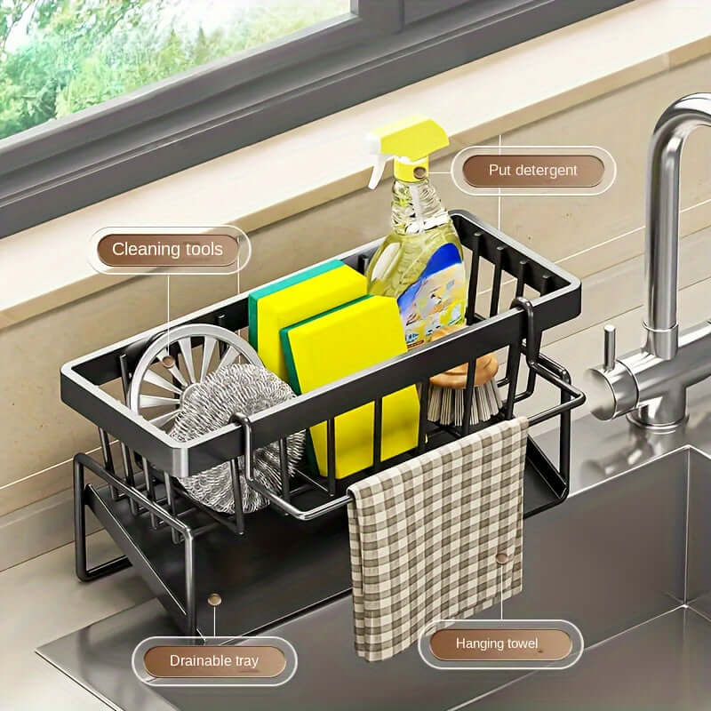kitchen sink organizer with dishcloth holder