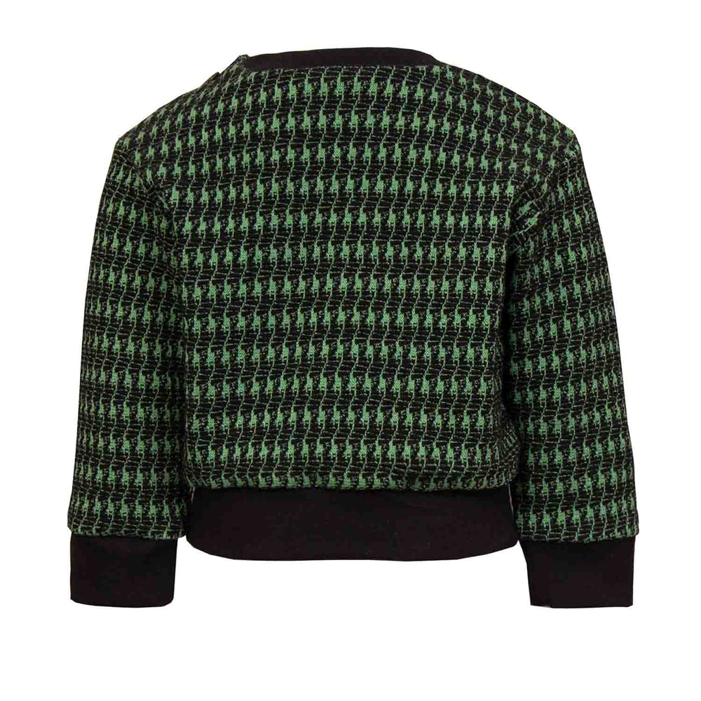 Black and green pied de poule Baby Sweatshirt with Dragon Appliqué-1