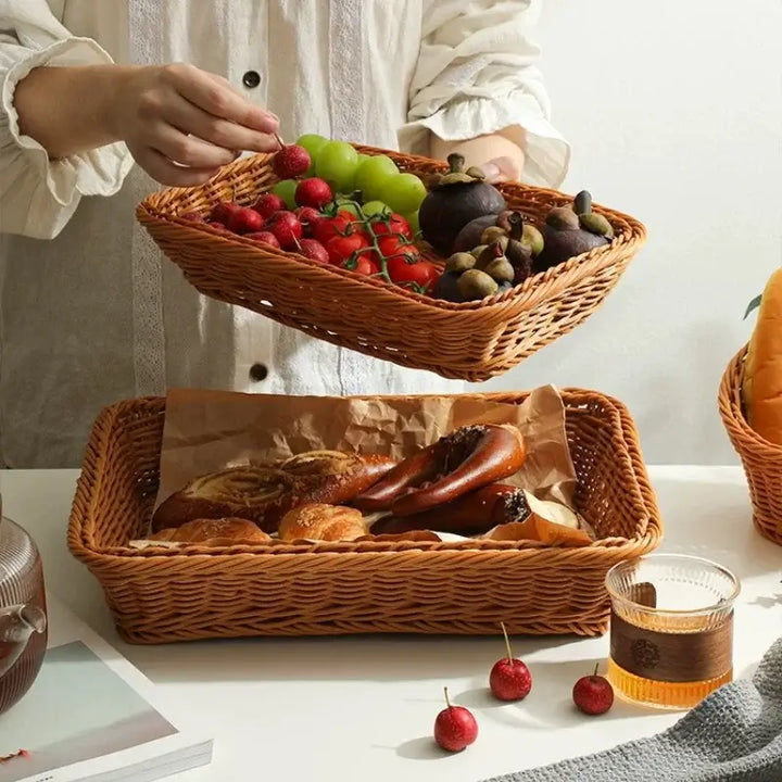 faux rattan kitchen storage basket