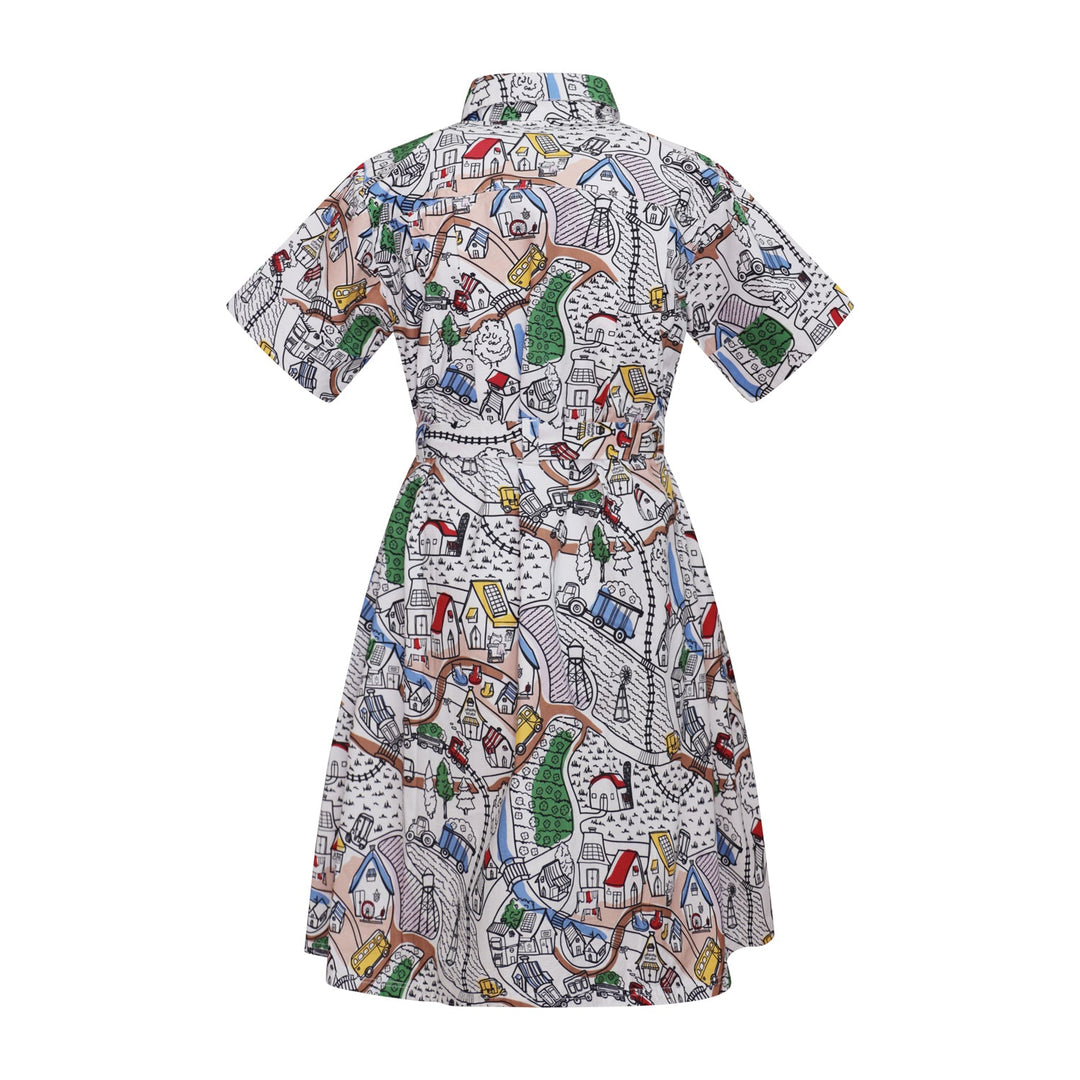 Village Print Girls Summer Dress-1