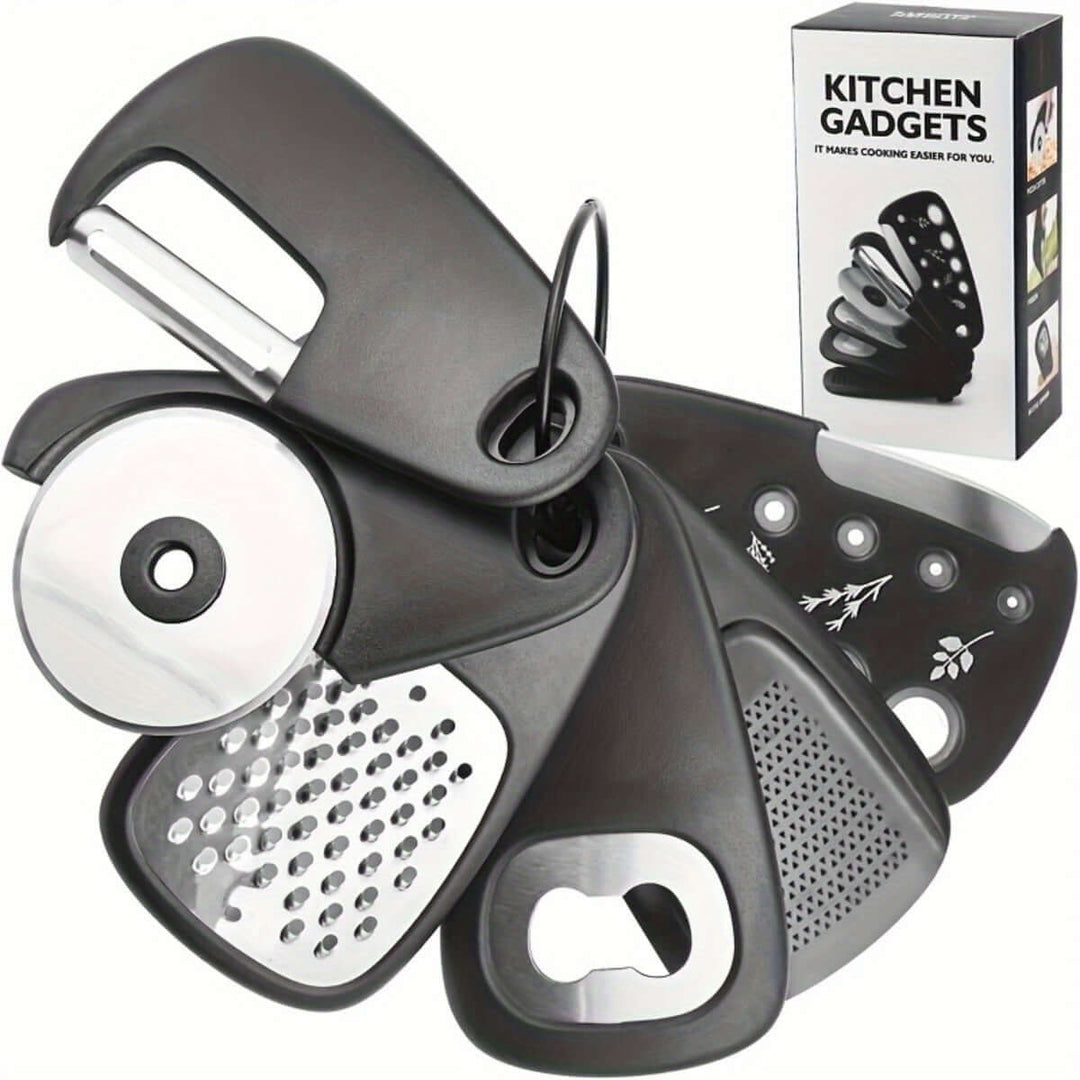 Kitchen Gadget Set Stainless Steel for RV & Camping 6pcs with various essential cooking tools & a stylish packaging.