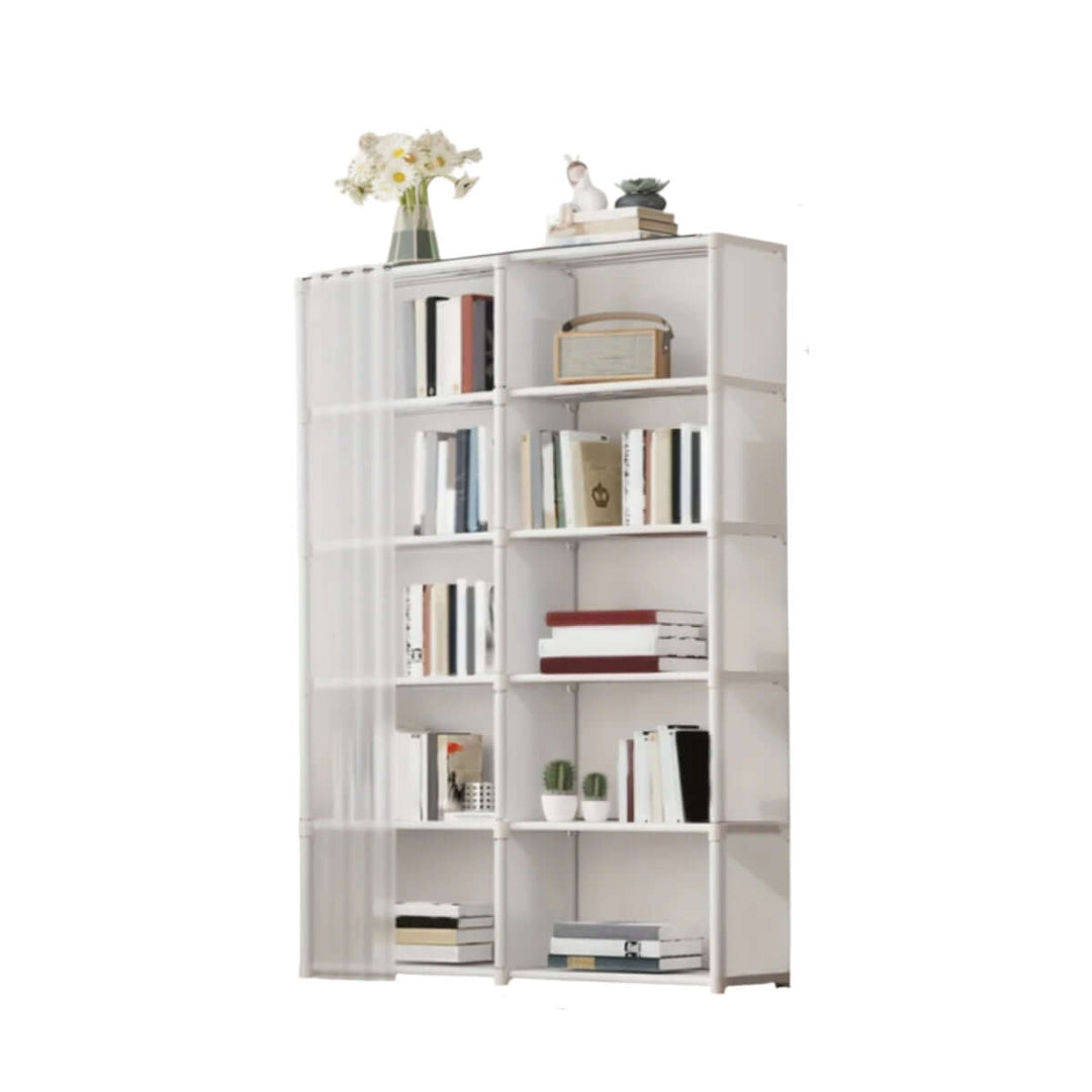6-tier metal storage organizer featuring a sleek design for books, clothes, and home office use.