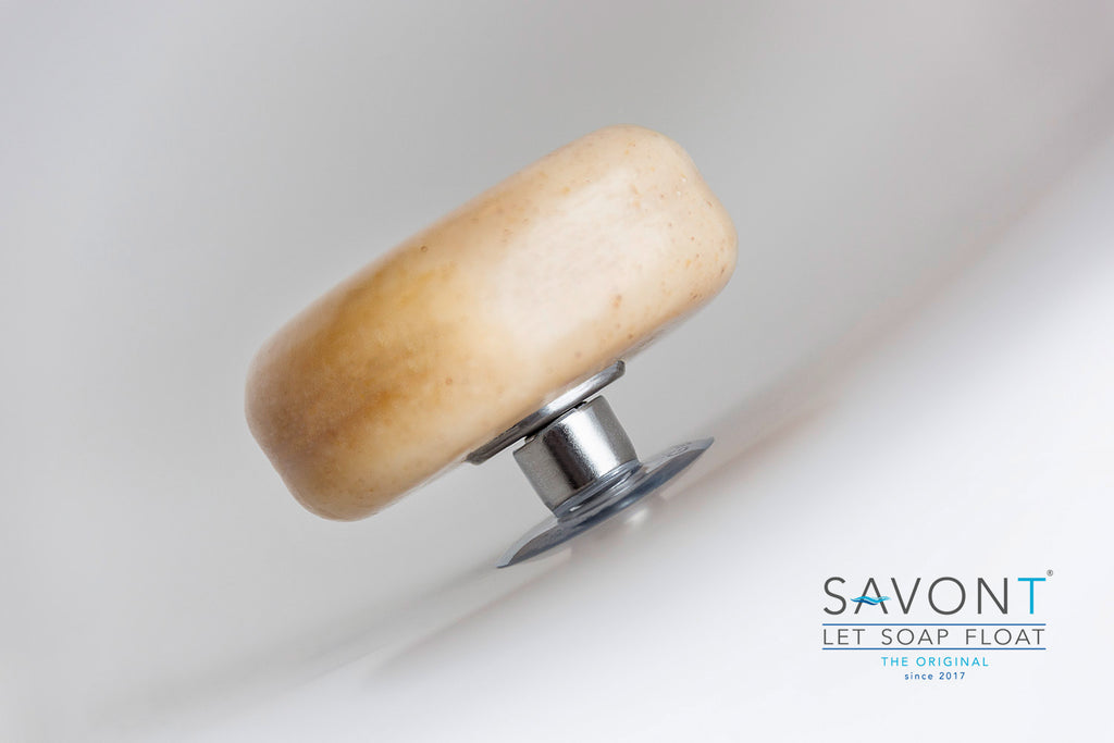SAVONT Original Magnetischer schwimmender Seifenhalter | Immer trocken & sauber | Seifenschale Spender Abtropffläche für Dusche oder Waschbecken