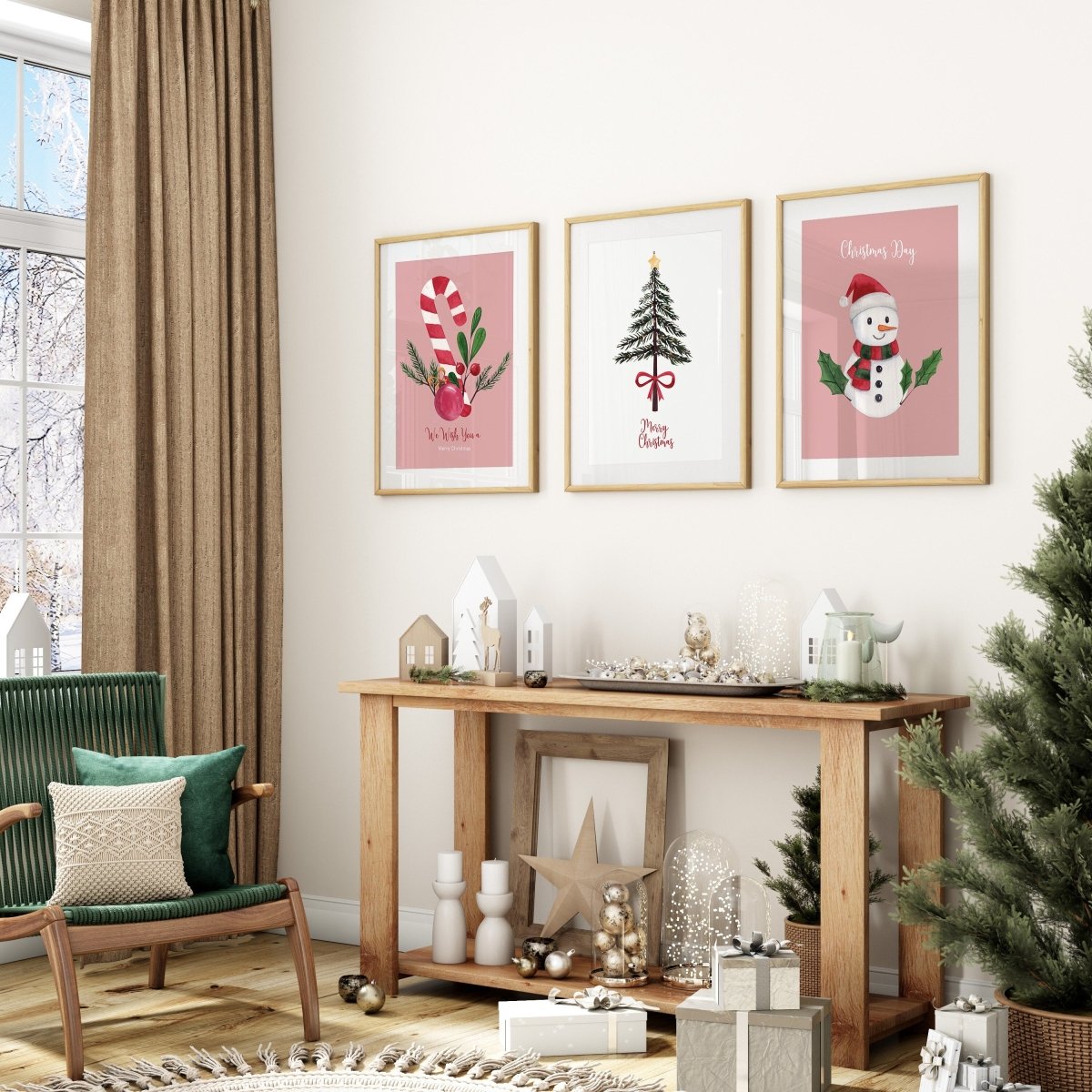 Weihnachtsposter Merry Christmas Aquarell · Geschenkidee · Weihnachtsbaum Schneemann Zuckerstange · Wand deko · Deko Print · ohne Rahmen